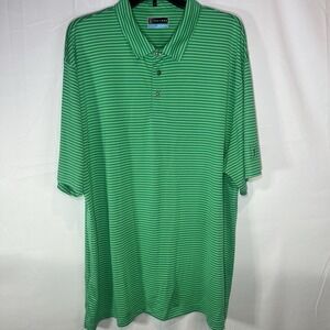 PGA TOUR Shirt Mens 2XL Green Striped 100 Polyester Short Sleeve Polo Golf Polo